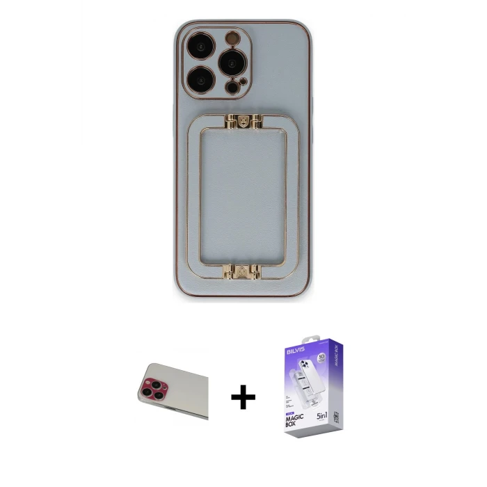 ieg™ iPhone 13 Pro Max Kılıf Kozmos Minimal Prime - Siyah Bilvis 5in1 3D Magic Cam Ekran Koruyucu + Rainbow Kamera Lens Koruma Cam - KI