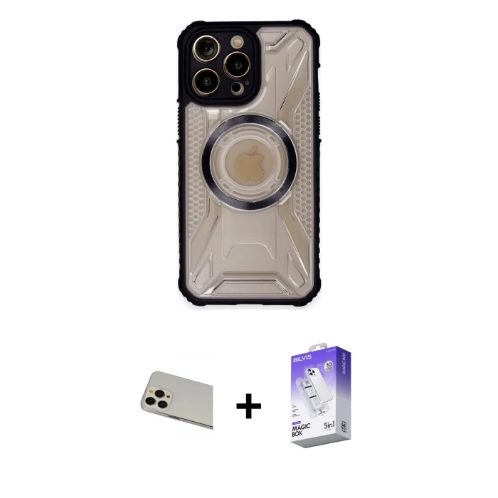 ieg™ iPhone 13 Pro Max Kılıf Kutup Modern - Siyah Bilvis 5in1 3D Magic Cam Ekran Koruyucu + Rainbow Kamera Lens Koruma Cam - REGD