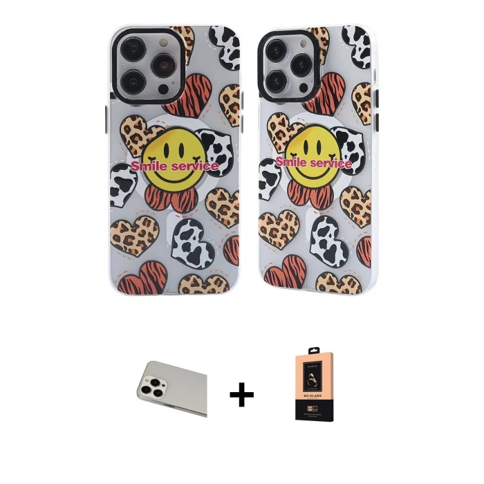 ieg™ iPhone 13 Pro Max Kılıf Nova Doku Koleksiyonu - Şeffaf Maxco Cam Ekran Koruyucu + Rainbow Kamera Lens Koruma Cam - BZ