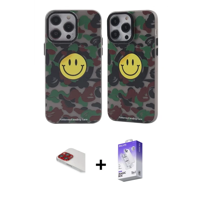 ieg™ iPhone 13 Pro Max Kılıf Nova Doku Koleksiyonu - Siyah Bilvis 5in1 3D Magic Cam Ekran Koruyucu + Pers Alüminyum Kamera Lens - KI