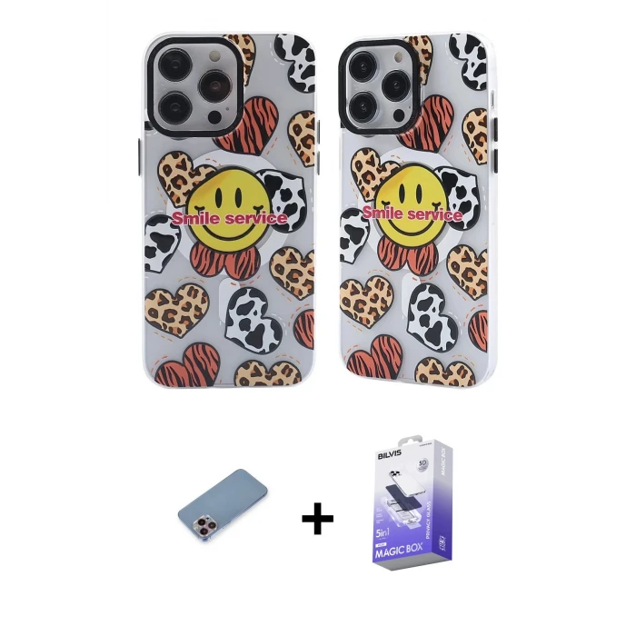 ieg™ iPhone 13 Pro Max Kılıf Nova Doku Koleksiyonu - Siyah Bilvis 5in1 5D Magic Hayalet Cam Ekran Koruyucu + Shine Kamera Lens Koruma Cam - PE