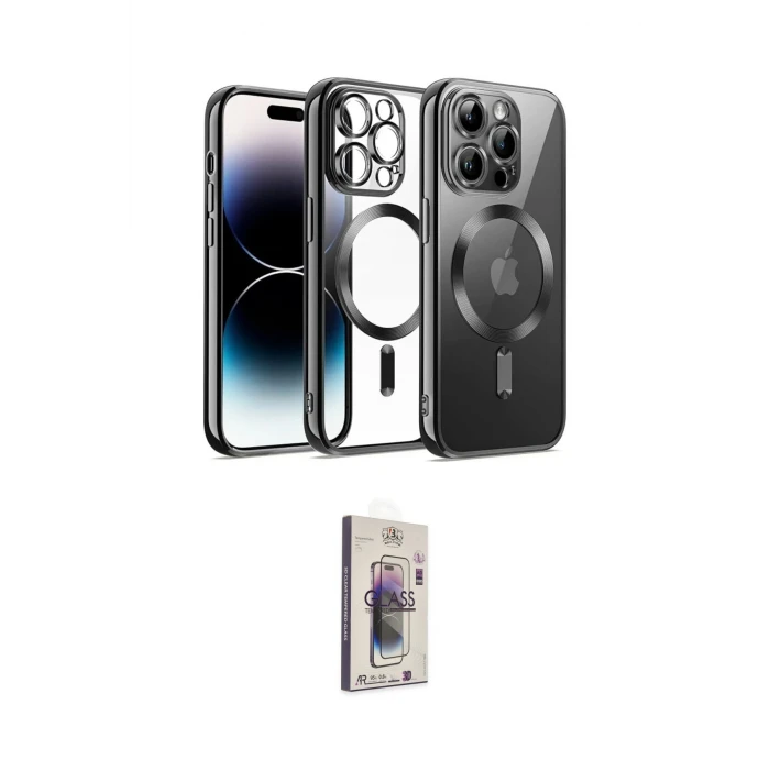 ieg™ iPhone 13 Pro Max Kılıf Nova Işık Özel Seri - Siyah Bilvis 3D Cam Ekran Koruyucu