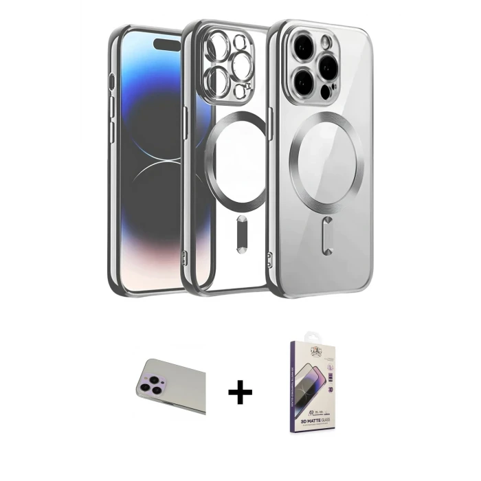 ieg™ iPhone 13 Pro Max Kılıf Nova Işık Özel Seri - Siyah Bilvis 3D Mat Cam Ekran Koruyucu + Mor Rainbow Kamera Lens Koruma Cam