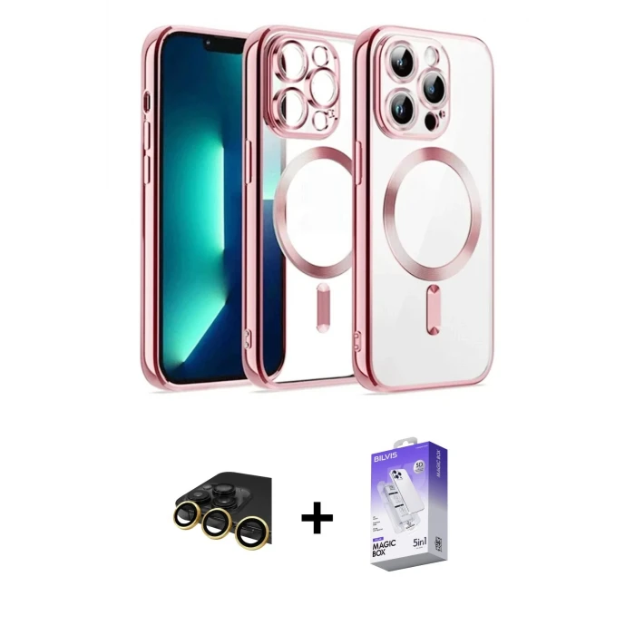 ieg™ iPhone 13 Pro Max Kılıf Nova Işık Özel Seri - Siyah Bilvis 5in1 3D Magic Cam Ekran Koruyucu + Raze Metal Kamera Lens - GD