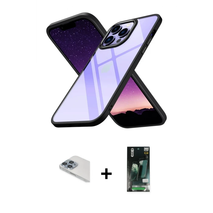 ieg™ iPhone 13 Pro Max Kılıf Nova Işık Serisi - Şeffaf 360 Full Body Arka Koruyucu + Sierra Blue Pers Alüminyum Kamera Lens