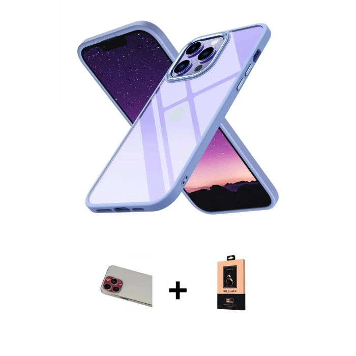 ieg™ iPhone 13 Pro Max Kılıf Nova Işık Serisi - Şeffaf Maxco Cam Ekran Koruyucu + Rainbow Kamera Lens Koruma Cam - KI