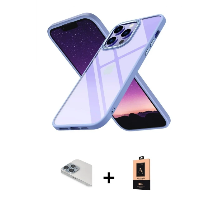 ieg™ iPhone 13 Pro Max Kılıf Nova Işık Serisi - Şeffaf Maxco Cam Ekran Koruyucu + Sierra Blue Pers Alüminyum Kamera Lens