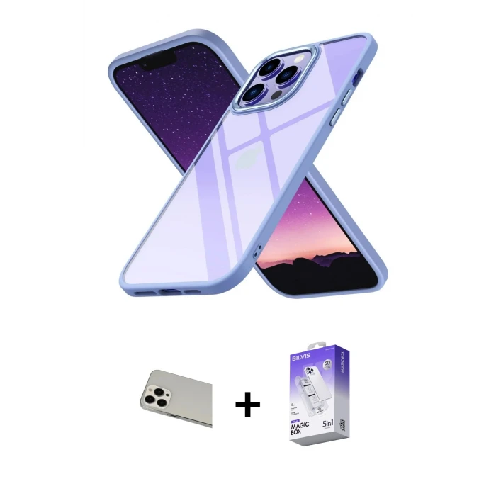 ieg™ iPhone 13 Pro Max Kılıf Nova Işık Serisi - Siyah Bilvis 5in1 3D Magic Cam Ekran Koruyucu + Rainbow Kamera Lens Koruma Cam - BZ
