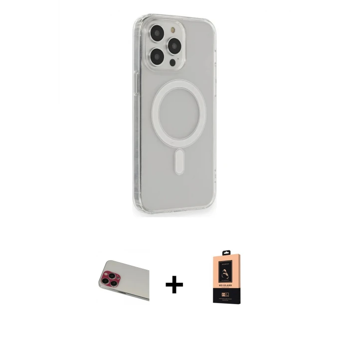 ieg™ iPhone 13 Pro Max Kılıf Pusula Çizgi Koleksiyonu - Şeffaf Maxco Cam Ekran Koruyucu + Rainbow Kamera Lens Koruma Cam - KI