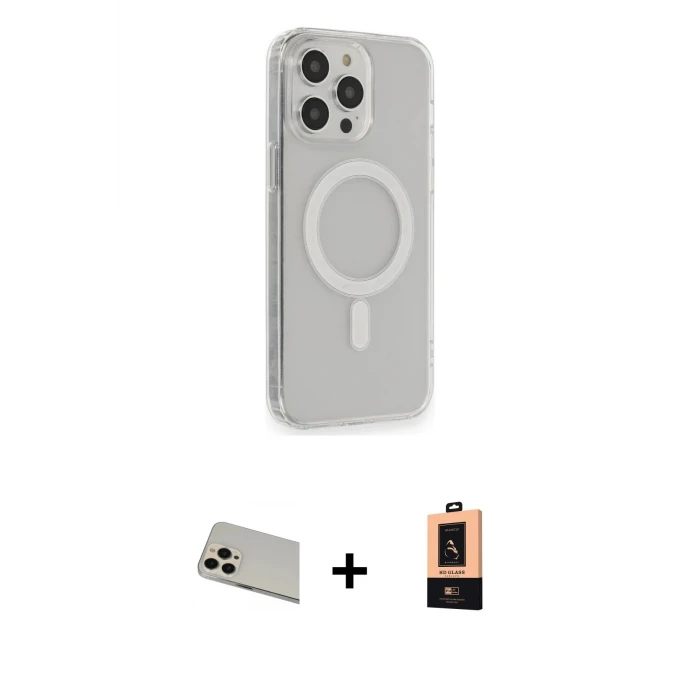 ieg™ iPhone 13 Pro Max Kılıf Pusula Çizgi Koleksiyonu - Şeffaf Maxco Cam Ekran Koruyucu + Rainbow Kamera Lens Koruma Cam - REGD