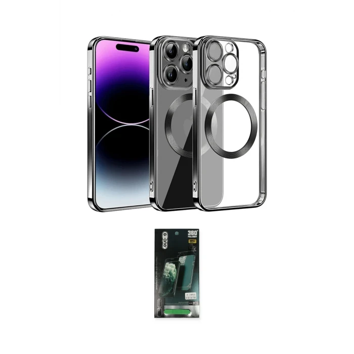 ieg™ iPhone 13 Pro Max Kılıf Pusula Form - Şeffaf 360 Full Body Arka Koruyucu