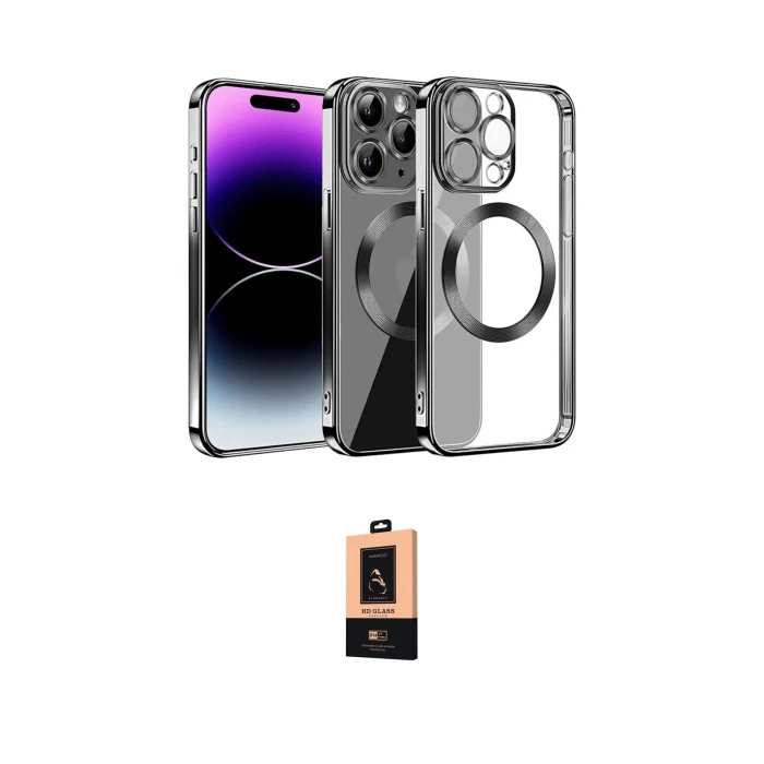 ieg™ iPhone 13 Pro Max Kılıf Pusula Form - Şeffaf Maxco Cam Ekran Koruyucu