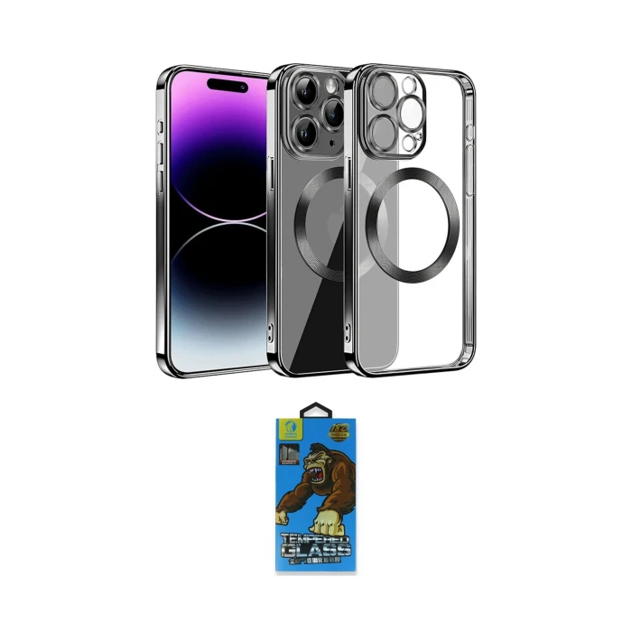 ieg™ iPhone 13 Pro Max Kılıf Pusula Form - Siyah 18D Cam Ekran Koruyucu