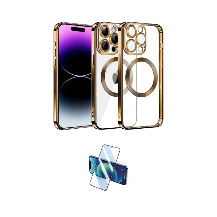 ieg™ iPhone 13 Pro Max Kılıf Pusula Form - Siyah 3D Antistatik Cam Ekran Koruyucu