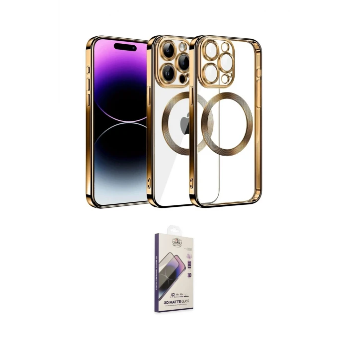 ieg™ iPhone 13 Pro Max Kılıf Pusula Form - Siyah Bilvis 3D Mat Cam Ekran Koruyucu
