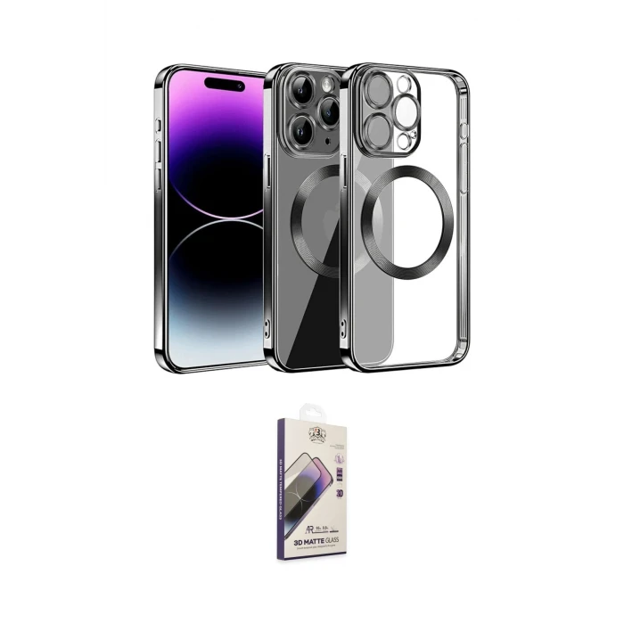 ieg™ iPhone 13 Pro Max Kılıf Pusula Form - Siyah Bilvis 3D Mat Cam Ekran Koruyucu