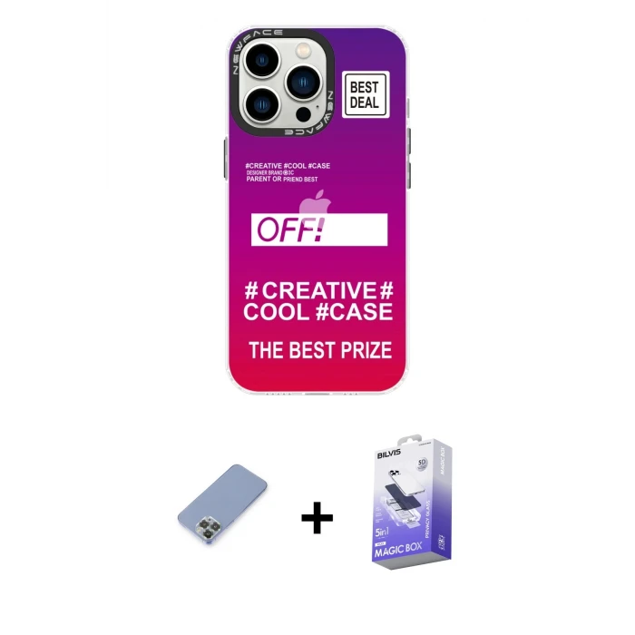 ieg™ iPhone 13 Pro Max Kılıf Siluet Çizgi Koleksiyonu - Siyah Bilvis 5in1 5D Magic Hayalet Cam Ekran Koruyucu + Metal Kamera Lens Koruma Cam - KUYL