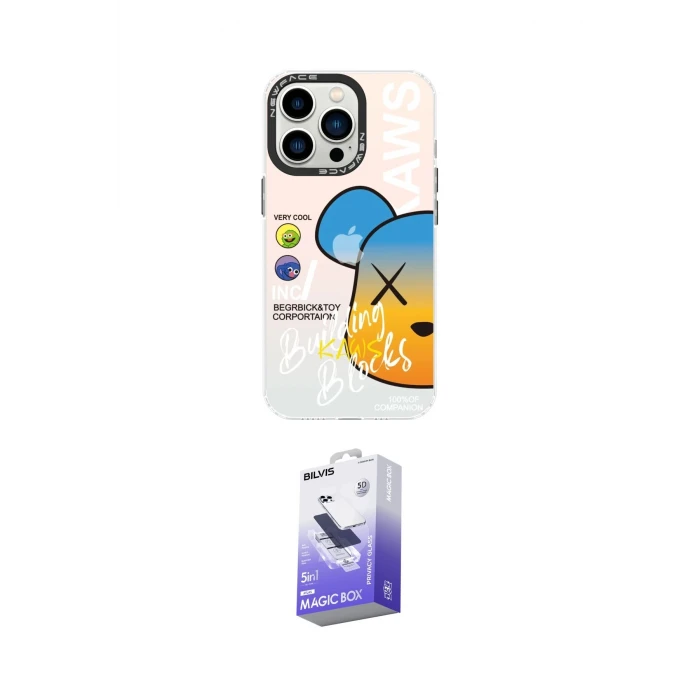 ieg™ iPhone 13 Pro Max Kılıf Siluet Çizgi Koleksiyonu - Siyah Bilvis 5in1 5D Magic Hayalet Cam Ekran Koruyucu