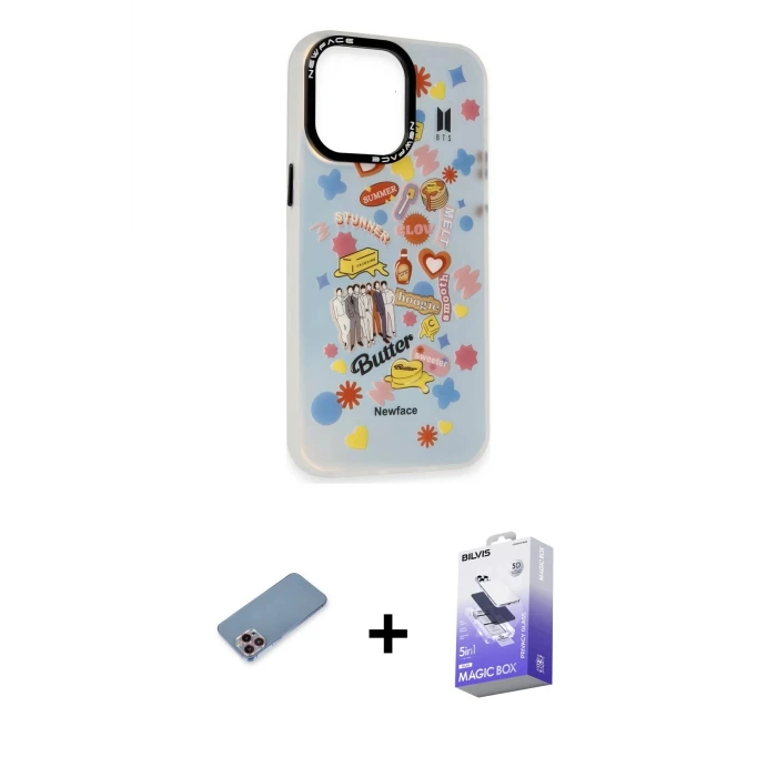 ieg™ iPhone 13 Pro Max Kılıf Siluet Çizgi Koleksiyonu - Siyah Bilvis 5in1 5D Magic Hayalet Cam Ekran Koruyucu + Shine Kamera Lens Koruma Cam - PE