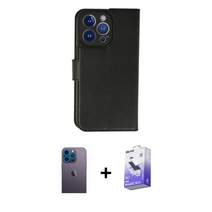 ieg™ iPhone 13 Pro Max Kılıf Siluet Işık Serisi - Siyah Bilvis 5in1 5D Magic Hayalet Cam Ekran Koruyucu + Neon Fosforlu Kamera Lens - MI