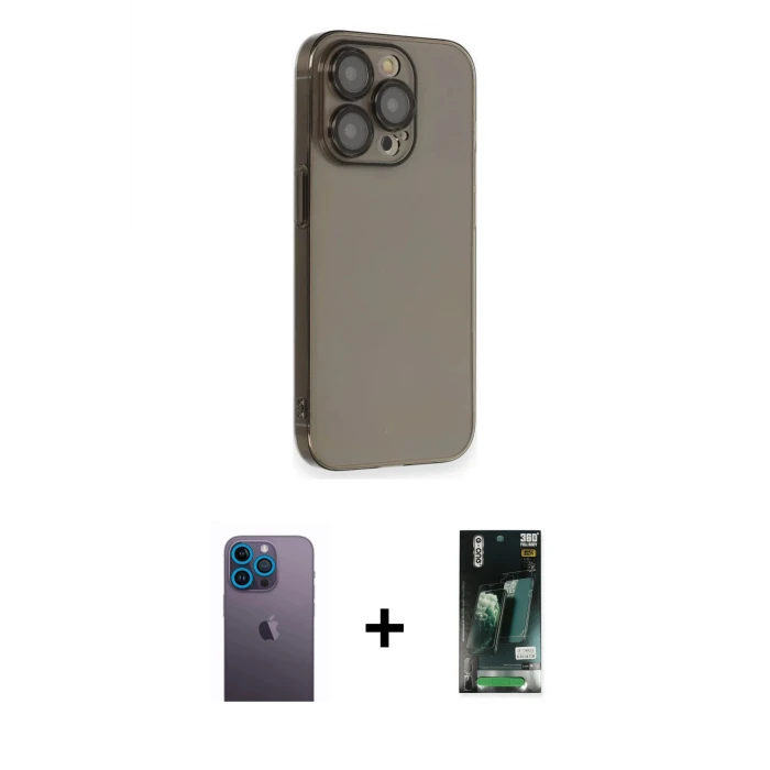 ieg™ iPhone 13 Pro Max Kılıf Siluet Minimal Özel Seri - Şeffaf 360 Full Body Arka Koruyucu + Mavi Neon Fosforlu Kamera Lens