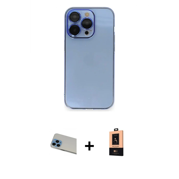 ieg™ iPhone 13 Pro Max Kılıf Siluet Minimal Özel Seri - Şeffaf Maxco Cam Ekran Koruyucu + Rainbow Kamera Lens Koruma Cam - MI