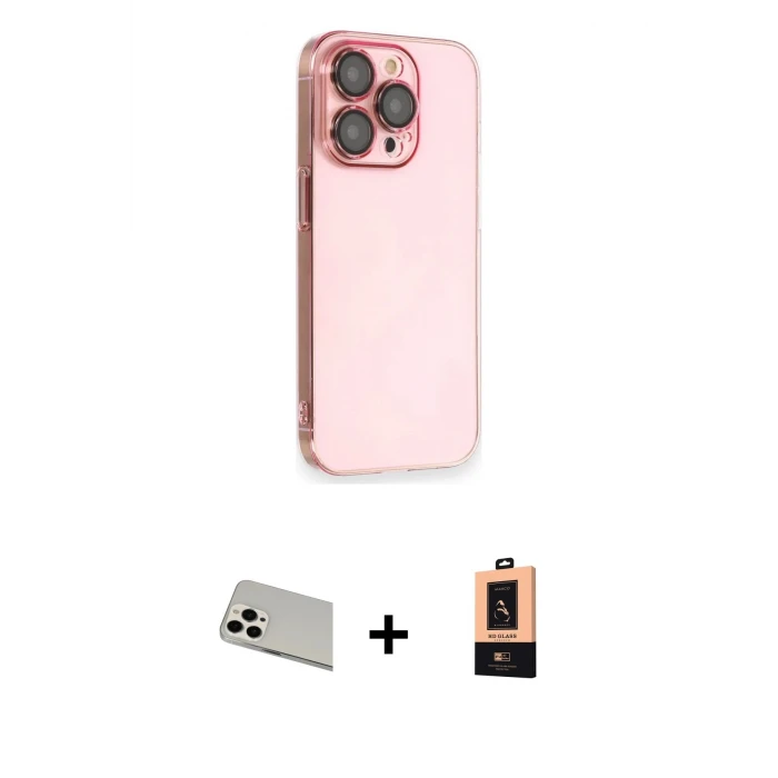 ieg™ iPhone 13 Pro Max Kılıf Siluet Minimal Özel Seri - Şeffaf Maxco Cam Ekran Koruyucu + Rainbow Kamera Lens Koruma Cam - BZ