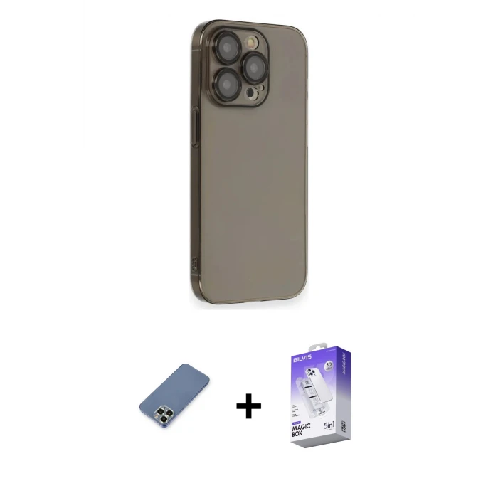 ieg™ iPhone 13 Pro Max Kılıf Siluet Minimal Özel Seri - Siyah Bilvis 5in1 3D Magic Cam Ekran Koruyucu + Metal Kamera Lens Koruma Cam - AKYL