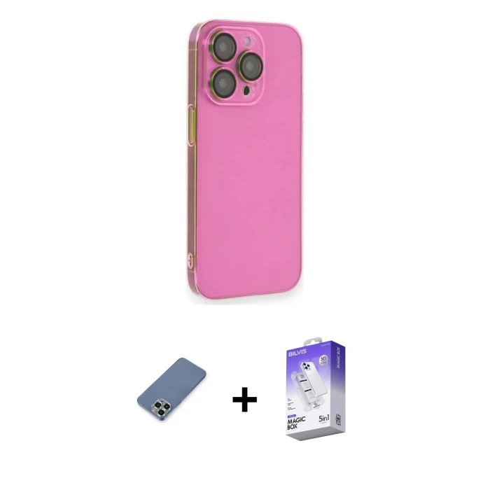 ieg™ iPhone 13 Pro Max Kılıf Siluet Minimal Özel Seri - Siyah Bilvis 5in1 3D Magic Cam Ekran Koruyucu + Metal Kamera Lens Koruma Cam - AKYL