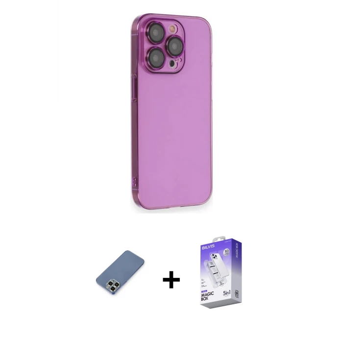 ieg™ iPhone 13 Pro Max Kılıf Siluet Minimal Özel Seri - Siyah Bilvis 5in1 3D Magic Cam Ekran Koruyucu + Metal Kamera Lens Koruma Cam - AKYL