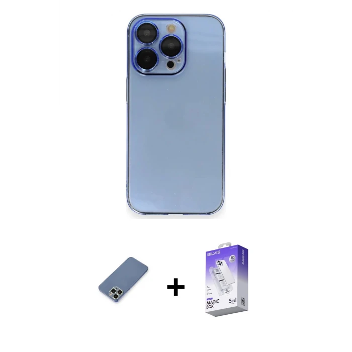 ieg™ iPhone 13 Pro Max Kılıf Siluet Minimal Özel Seri - Siyah Bilvis 5in1 3D Magic Cam Ekran Koruyucu + Metal Kamera Lens Koruma Cam - AKYL