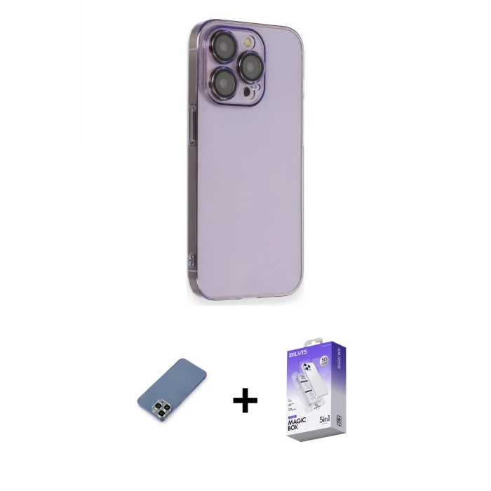 ieg™ iPhone 13 Pro Max Kılıf Siluet Minimal Özel Seri - Siyah Bilvis 5in1 3D Magic Cam Ekran Koruyucu + Metal Kamera Lens Koruma Cam - AKYL