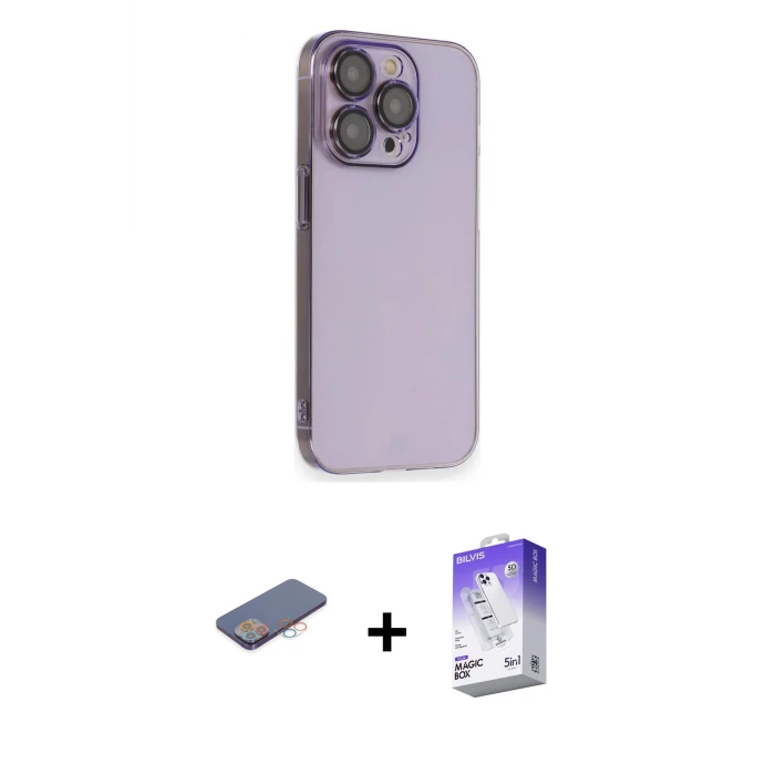 ieg™ iPhone 13 Pro Max Kılıf Siluet Minimal Özel Seri - Siyah Bilvis 5in1 3D Magic Cam Ekran Koruyucu + Renkli Kamera Lens Koruma Cam - PE