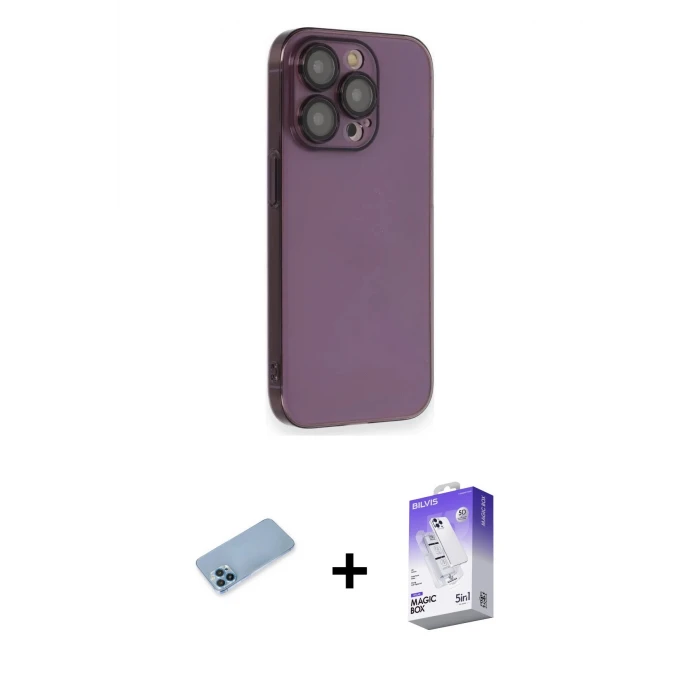 ieg™ iPhone 13 Pro Max Kılıf Siluet Minimal Özel Seri - Siyah Bilvis 5in1 3D Magic Cam Ekran Koruyucu + Shine Kamera Lens Koruma Cam - MI