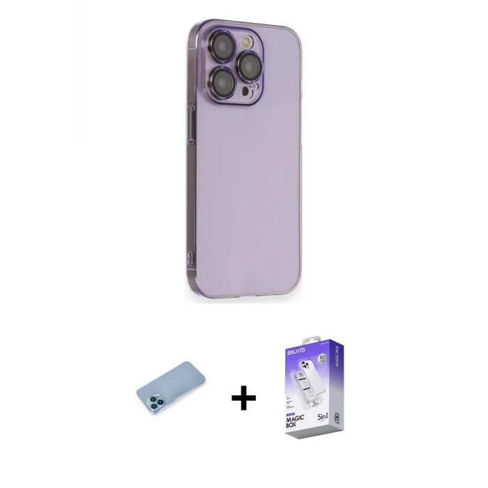 ieg™ iPhone 13 Pro Max Kılıf Siluet Minimal Özel Seri - Siyah Bilvis 5in1 3D Magic Cam Ekran Koruyucu + Shine Kamera Lens Koruma Cam - MI