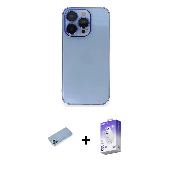 ieg™ iPhone 13 Pro Max Kılıf Siluet Minimal Özel Seri - Siyah Bilvis 5in1 3D Magic Cam Ekran Koruyucu + Shine Kamera Lens Koruma Cam - MI