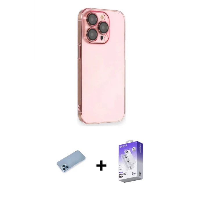 ieg™ iPhone 13 Pro Max Kılıf Siluet Minimal Özel Seri - Siyah Bilvis 5in1 3D Magic Cam Ekran Koruyucu + Shine Kamera Lens Koruma Cam - MI
