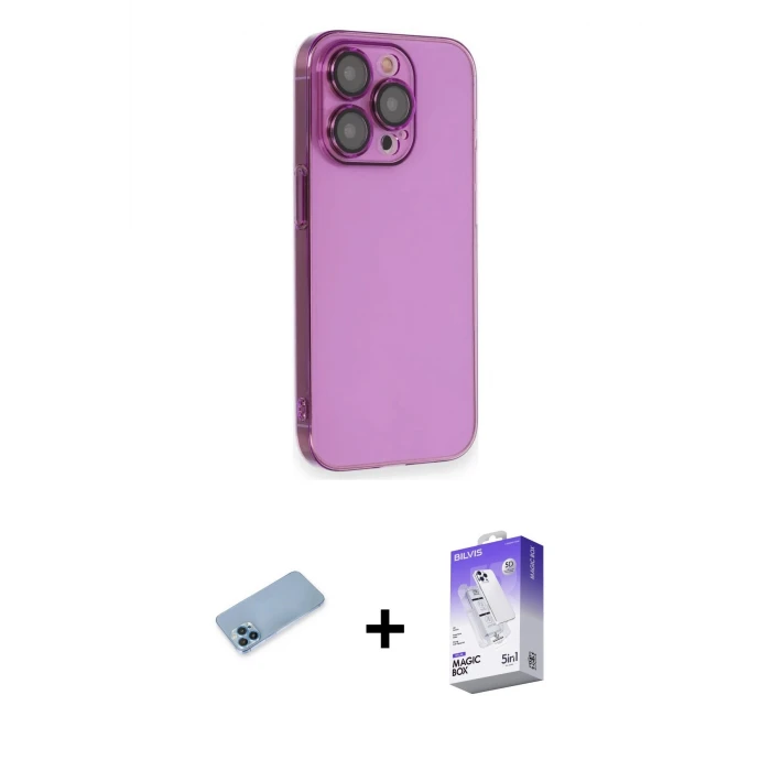 ieg™ iPhone 13 Pro Max Kılıf Siluet Minimal Özel Seri - Siyah Bilvis 5in1 3D Magic Cam Ekran Koruyucu + Shine Kamera Lens Koruma Cam - MI