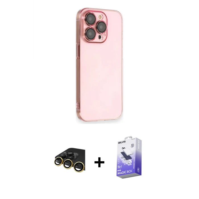 ieg™ iPhone 13 Pro Max Kılıf Siluet Minimal Özel Seri - Siyah Bilvis 5in1 5D Magic Hayalet Cam Ekran Koruyucu + Raze Metal Kamera Lens - GD