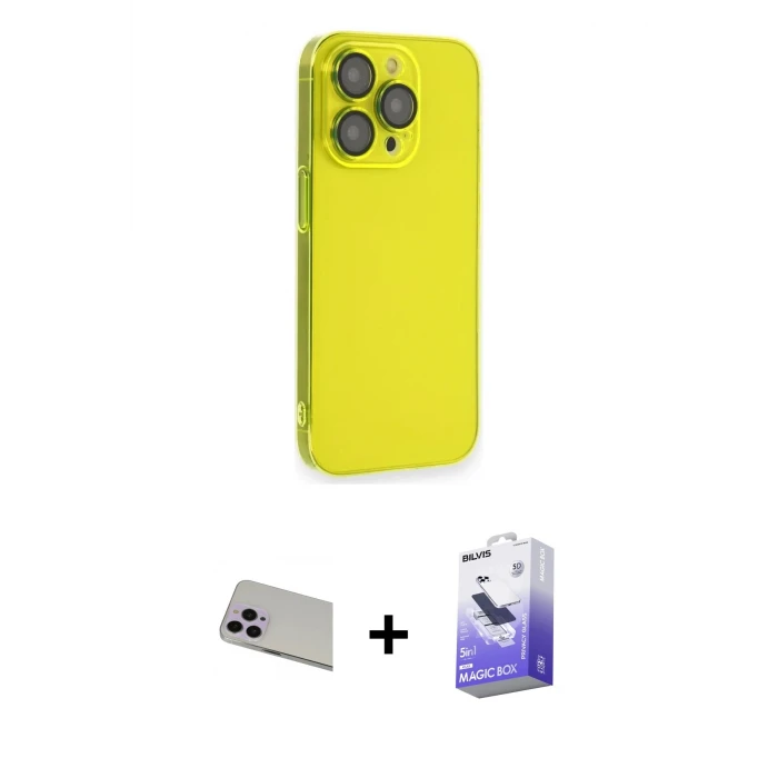ieg™ iPhone 13 Pro Max Kılıf Siluet Minimal Özel Seri - Siyah Bilvis 5in1 5D Magic Hayalet Cam Ekran Koruyucu + Rainbow Kamera Lens Koruma Cam - MR