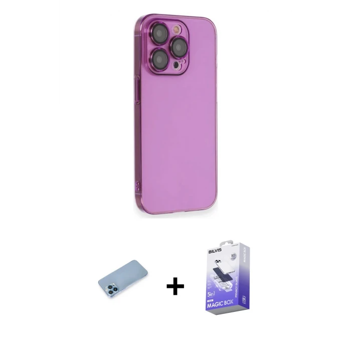 ieg™ iPhone 13 Pro Max Kılıf Siluet Minimal Özel Seri - Siyah Bilvis 5in1 5D Magic Hayalet Cam Ekran Koruyucu + Shine Kamera Lens Koruma Cam - MI