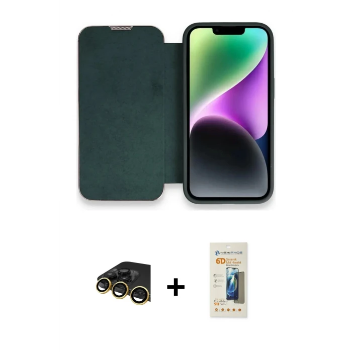 ieg™ iPhone 13 Pro Max Kılıf Siluet Minimal Serisi - Siyah 6D Mat Seramik Hayalet Nano Ekran Koruyucu + Raze Metal Kamera Lens - GD