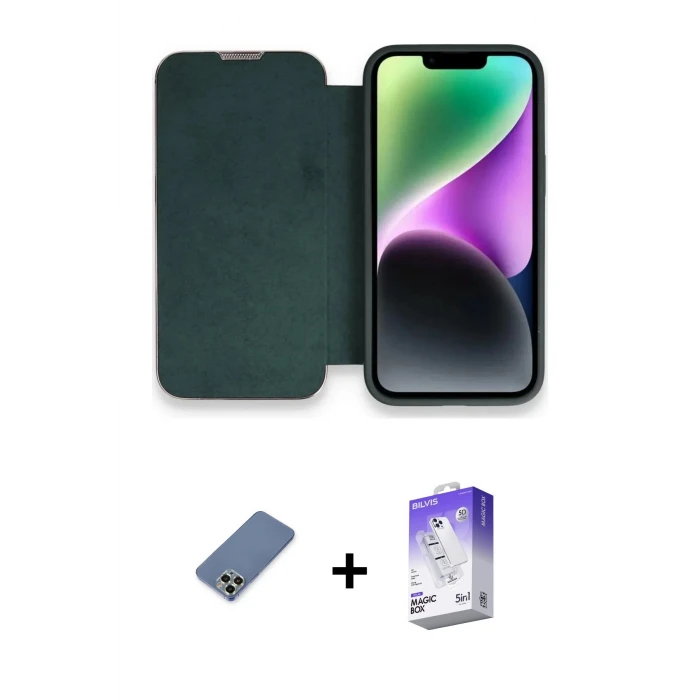 ieg™ iPhone 13 Pro Max Kılıf Siluet Minimal Serisi - Siyah Bilvis 5in1 3D Magic Cam Ekran Koruyucu + Metal Kamera Lens Koruma Cam - AKYL