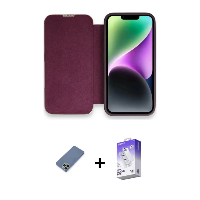 ieg™ iPhone 13 Pro Max Kılıf Siluet Minimal Serisi - Siyah Bilvis 5in1 3D Magic Cam Ekran Koruyucu + Metal Kamera Lens Koruma Cam - AKYL