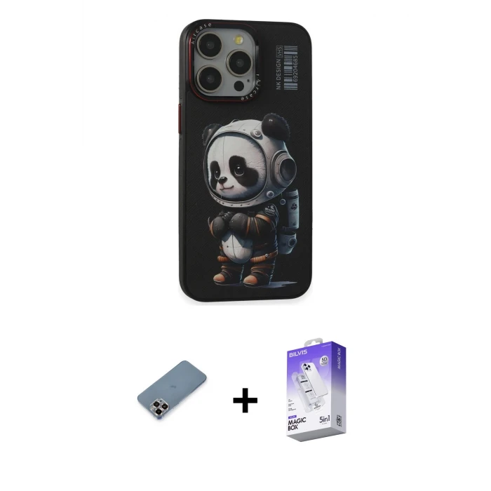 ieg™ iPhone 13 Pro Max Kılıf Siluet Modern Özel Seri - Siyah Bilvis 5in1 3D Magic Cam Ekran Koruyucu + Metal Kamera Lens Koruma Cam - MR