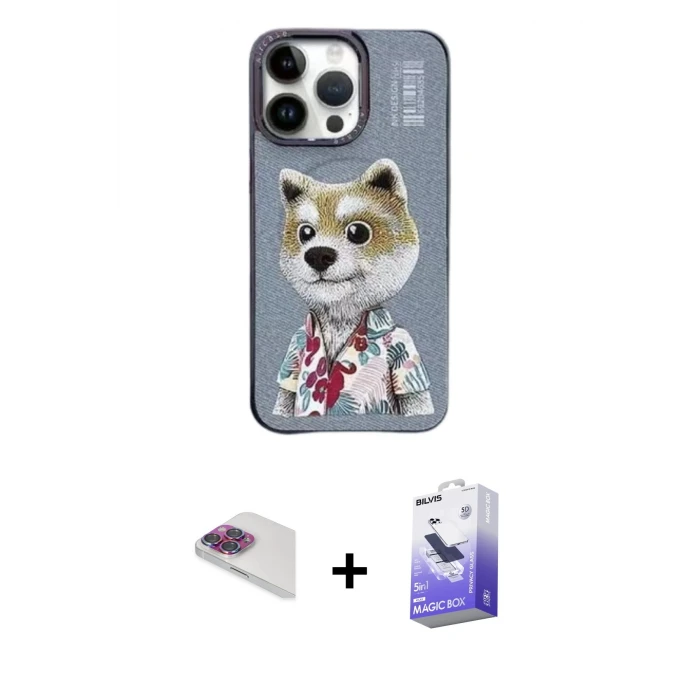 ieg™ iPhone 13 Pro Max Kılıf Siluet Modern Özel Seri - Siyah Bilvis 5in1 5D Magic Hayalet Cam Ekran Koruyucu + Pers Alüminyum Kamera Lens - GI