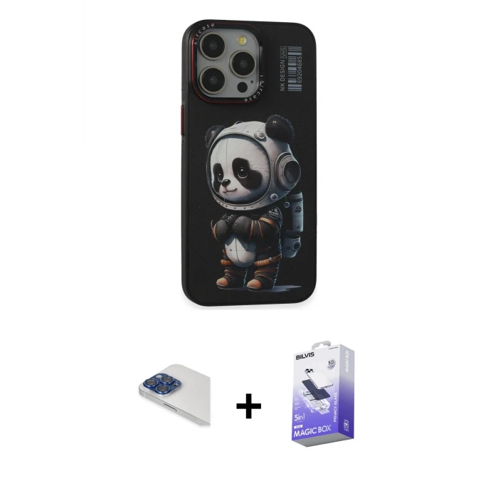 ieg™ iPhone 13 Pro Max Kılıf Siluet Modern Özel Seri - Siyah Bilvis 5in1 5D Magic Hayalet Cam Ekran Koruyucu + Pers Alüminyum Kamera Lens - LT