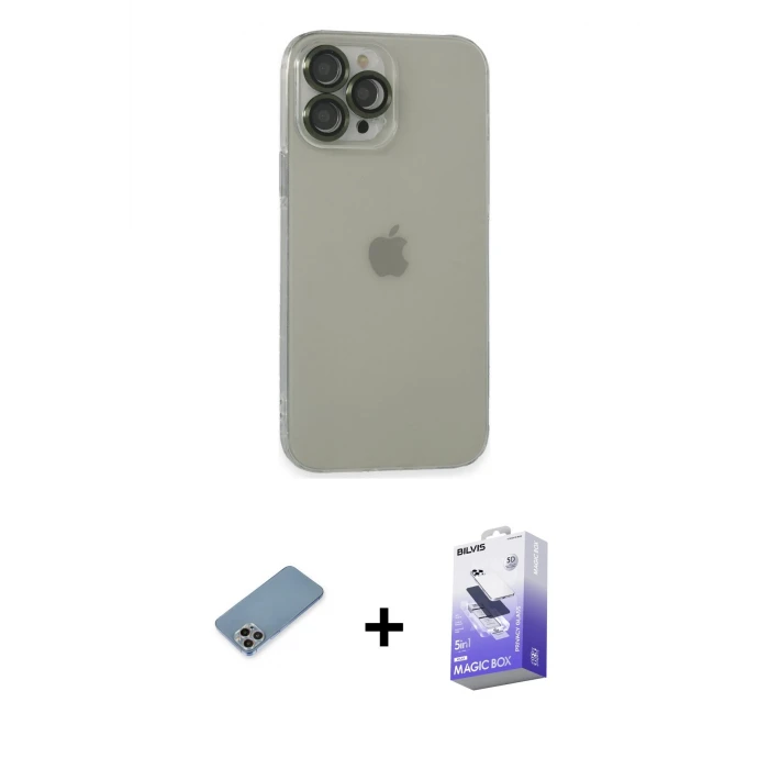 ieg™ iPhone 13 Pro Max Kılıf Ufuk Minimal Özel Seri - Siyah Bilvis 5in1 5D Magic Hayalet Cam Ekran Koruyucu + Shine Kamera Lens Koruma Cam - GI