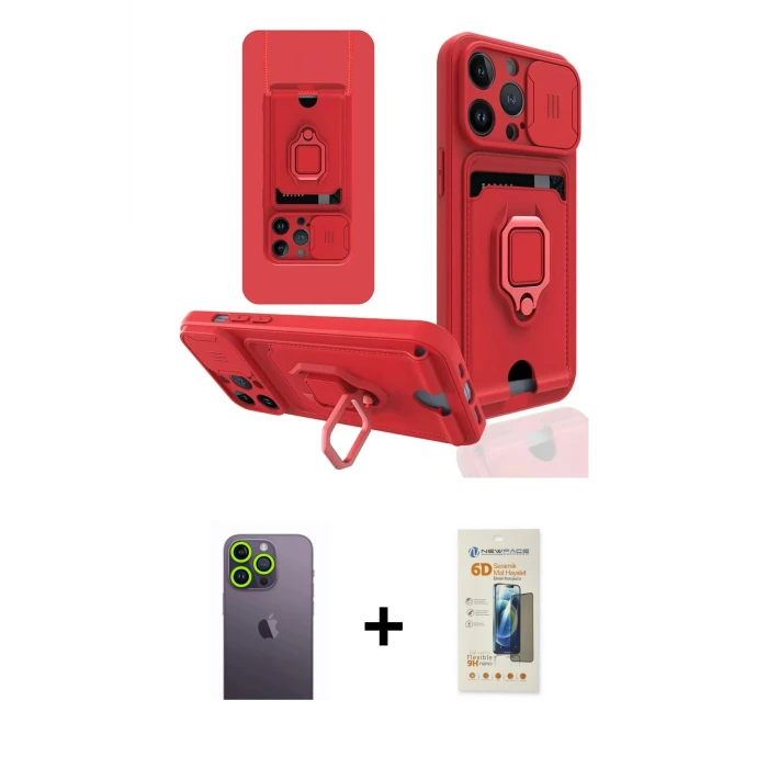 ieg™ iPhone 13 Pro Max Kılıf Vadi Form Prime - Siyah 6D Mat Seramik Hayalet Nano Ekran Koruyucu + Neon Fosforlu Kamera Lens - YL