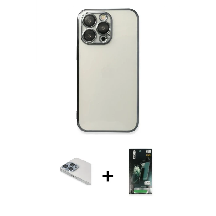 ieg™ iPhone 13 Pro Max Kılıf Vadi Minimal - Şeffaf 360 Full Body Arka Koruyucu + Sierra Blue Pers Alüminyum Kamera Lens